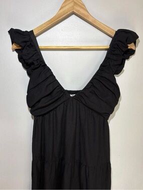 Jason Wu Black Ruffle-Sleeve Maxi Dress Small in Excellent Condition.